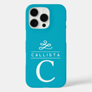 Coque iPhone 16 Pro Monogramme personnalisé Turquoise Élégant minimali