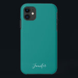 Case-Mate iPhone Case Monogramme personnalisé Turquoise foncé<br><div class="desc">Boîtier de téléphone couleur solide et chic dans le bleu turquoise foncé,  mon nuance préférée de turquoise profond. Une magnifique couleur profonde avec votre monogramme personnalisé. Personnalisez avec votre nom dans un élégant script blanc.</div>