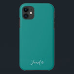 Case-Mate iPhone Case Monogramme personnalisé Turquoise foncé<br><div class="desc">Boîtier de téléphone couleur solide et chic dans le bleu turquoise foncé,  mon nuance préférée de turquoise profond. Une magnifique couleur profonde avec votre monogramme personnalisé. Personnalisez avec votre nom dans un élégant script blanc.</div>