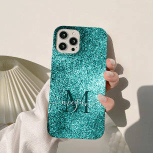 Coque Case-Mate iPhone Monogramme personnalisé Turquoise Parties scintill