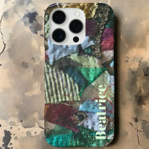 Coque iPhone 16 Pro monogramme personnalisé vert bleu bordeaux abstrai