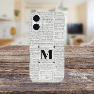 Coque Pour iPhone 16 Monogramme personnalisé vintage Newsprint