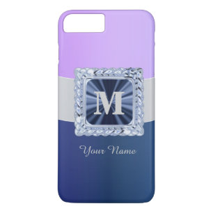 Coque iPhone 8 Plus/7 Plus monogramme personnalisé violet et bleu