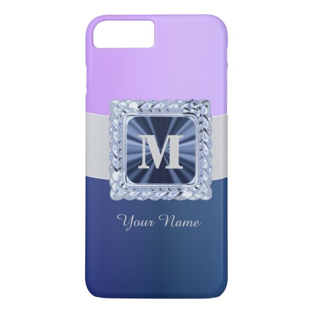 Coques Case-Mate iPhone monogramme personnalisé violet et bleu (Dos)