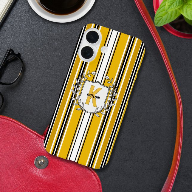 Coques Case-Mate iPhone Monogramme Personnalisé Yellow Black Strips (Créateur téléchargé)