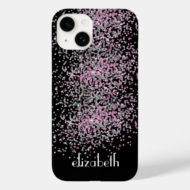 Coques Case-Mate iPhone Monogramme Personnaliser Noir Rose Paillettes Arge (Verso)