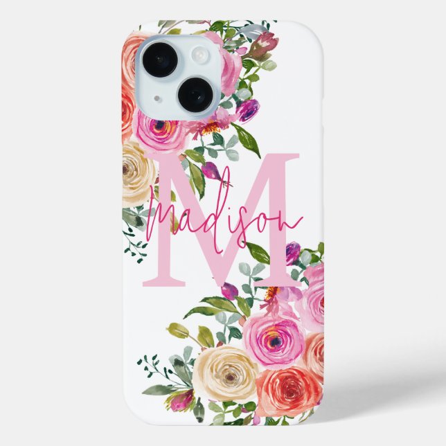 Coques Case-Mate iPhone Monogramme | Personnalisez | Aquarelle | Floral (Verso)