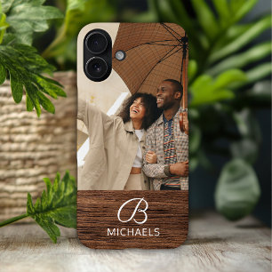 Coque Pour iPhone 16 Plus Monogramme Photo Bois Bois Bois Bois Bois Nom pers