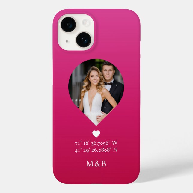 Coques Case-Mate iPhone Monogramme Photo Cœur Romantique Coordonnées Moder (Verso)