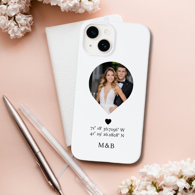 Coques Case-Mate iPhone Monogramme Photo Cœur Romantique Coordonnées Moder (Créateur téléchargé)