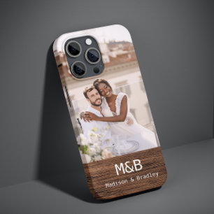 Coque Case-Mate iPhone Monogramme Photo Couple Wood Nom personnalisé