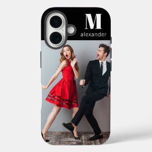 Coque Pour iPhone 16 Monogramme Photo Moderne Nom personnalisé