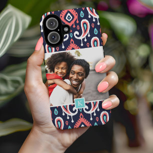 Coque Pour iPhone 16 Monogramme photo personnalisé Ikat Paisley de la m