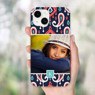Coque Case-Mate iPhone Monogramme photo personnalisé Ikat Paisley de la m