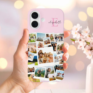 Coque Pour iPhone 16 Monogramme photo rose moderne