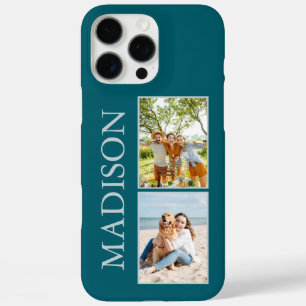Coque iPhone 16 Pro Max Monogramme photo Turquoise minimaliste moderne