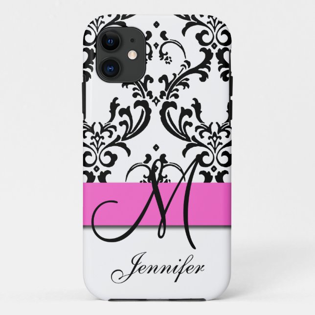 Coques Case-Mate iPhone Monogramme Pink Black White Swirls Damask (Dos)