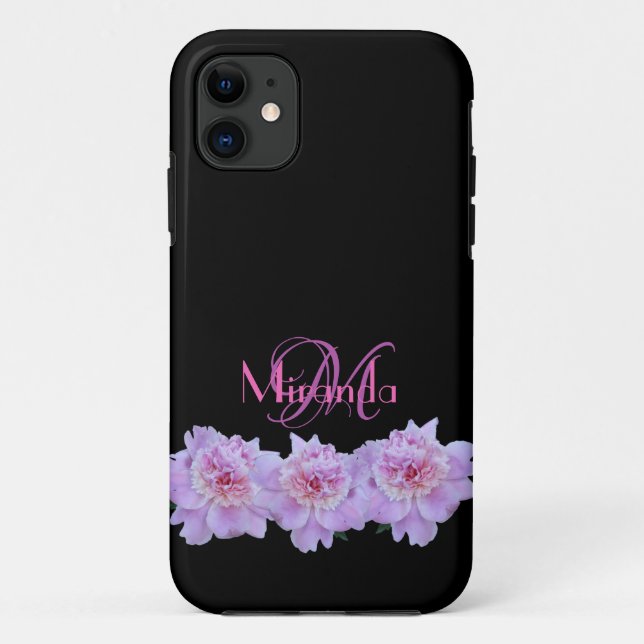 Coques Case-Mate iPhone Monogramme Pink Purple Peonies Chic Retro Typograp (Dos)