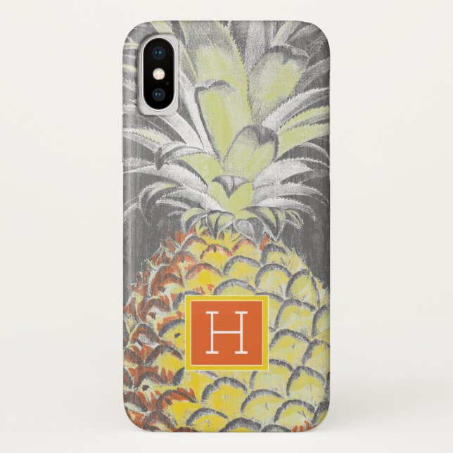 Coques Case-Mate iPhone Monogramme | Pinneappa jaune tropical sur gris (Dos)