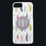 Case-Mate iPhone Case Monogramme Plumes et flèches<br><div class="desc">Un cadeau avec un motif de plumes et de flèches. Personnalisez avec votre monogramme.</div>