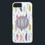 Case-Mate iPhone Case Monogramme Plumes et flèches<br><div class="desc">Un cadeau avec un motif de plumes et de flèches. Personnalisez avec votre monogramme.</div>
