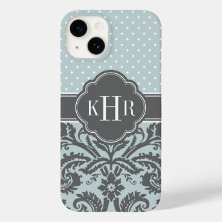 Coque Pour iPhone 14 Monogramme Pois de nuage et de charbon de bois gri