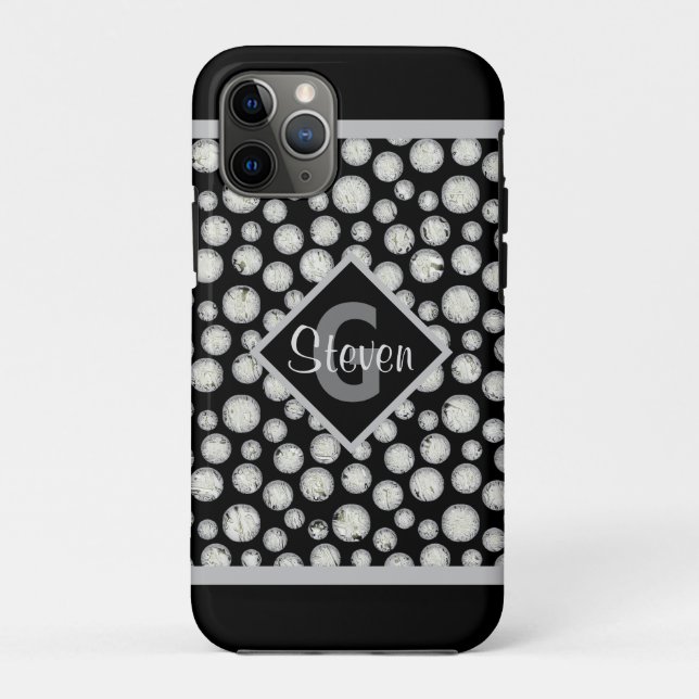 Coques Case-Mate iPhone Monogramme Pois noir et gris (Dos)