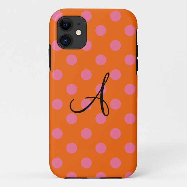 Coques Case-Mate iPhone Monogramme pois orange et rose (Dos)
