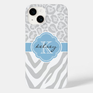 Coque Pour iPhone 14 Monogramme Poster de animal gris et bleu ciel