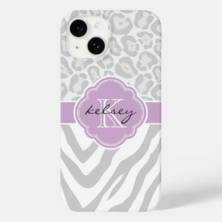 Coque Pour iPhone 14 Monogramme Poster de animal gris et Lilac