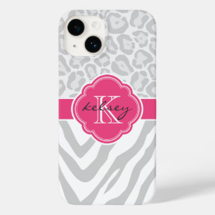 Coques Pour iPhone Monogramme Poster de animal gris et rose