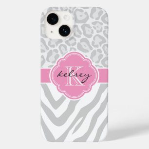 Coque Pour iPhone 14 Monogramme Poster de animal gris et rose