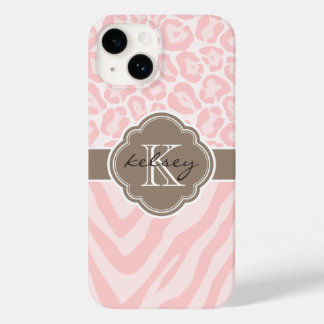 Coque Pour iPhone 14 Monogramme Poster de animal rose et mocha