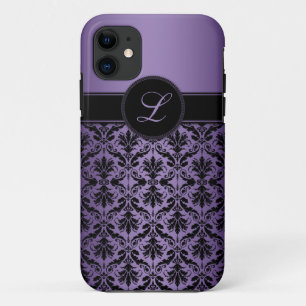 Coque Case-Mate Pour iPhone monogramme pourpre et noir d'iPhone5 de damassé