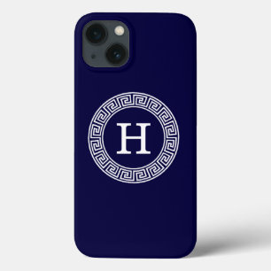 iPhone 13 Coque Monogramme principal grec blanc d'initiale de