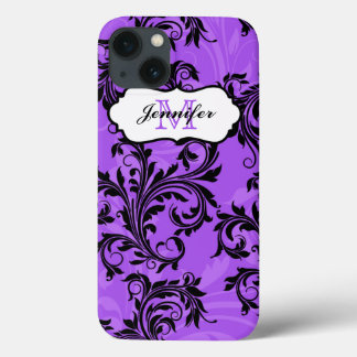 iPhone 13 Coque Monogramme Purple Black Scrolls Swirls iPad 2/3/4