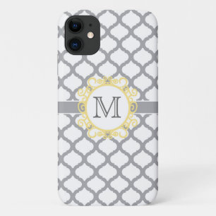 Case-Mate iPhone Case Monogramme Quatrefeuille Gris et Jaune
