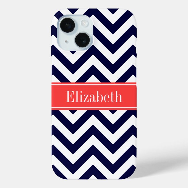 Coques Case-Mate iPhone Monogramme Quatrefeuilles Chevron Lg Navy Coral Ro (Verso)