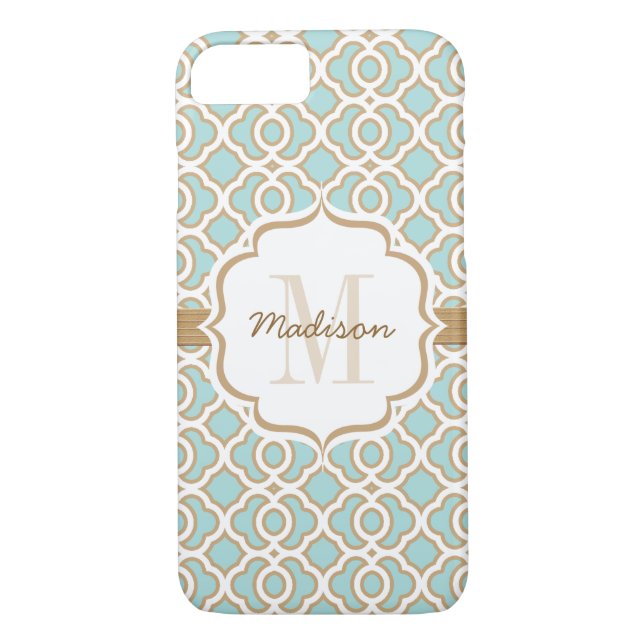 Coques Case-Mate iPhone Monogramme Quatrefol Bleu et Or (Dos)