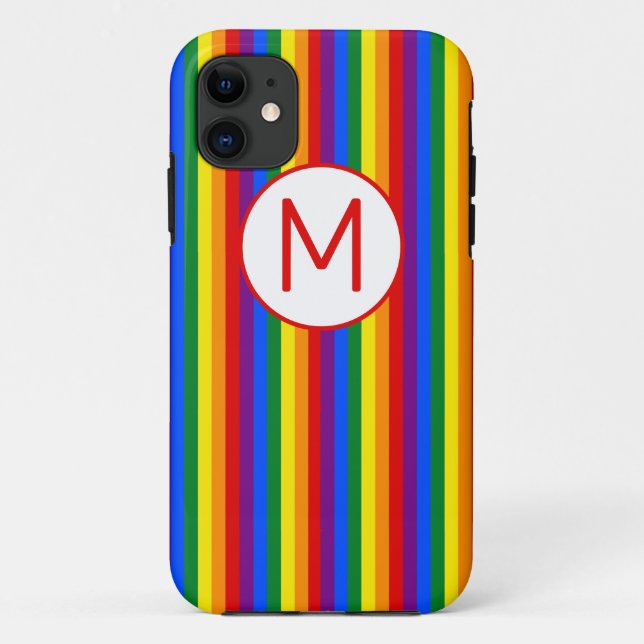 Coques Case-Mate iPhone Monogramme rayé arc-en-ciel (Dos)