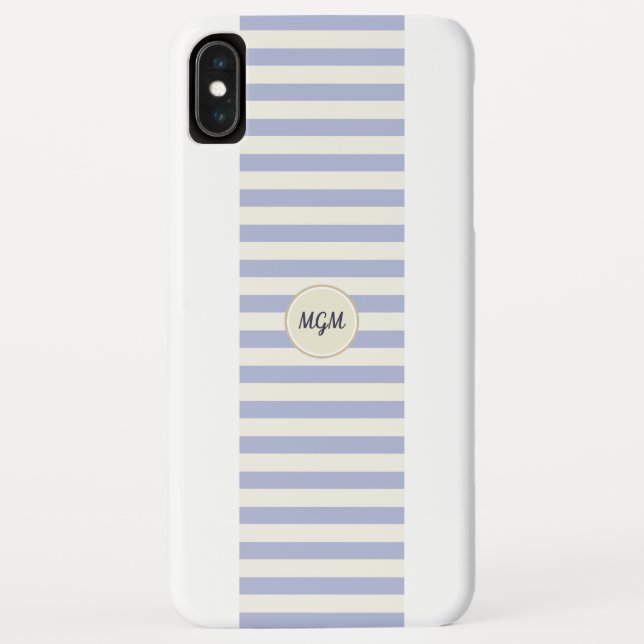 Coques Case-Mate iPhone Monogramme rayé bleu et crème moderne Pervenche (Dos)