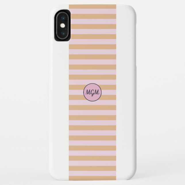Coques Case-Mate iPhone Monogramme rayé moderne mangue orange et rose (Dos)