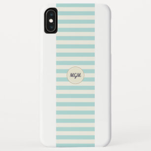 Case-Mate iPhone Case Monogramme rayé moderne turquoise bleu et crème