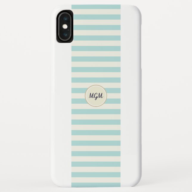 Coques Case-Mate iPhone Monogramme rayé moderne turquoise bleu et crème (Dos)
