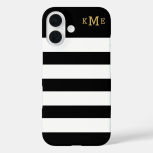 Coque Pour iPhone 16 Monogramme rayé noir et blanc Classique