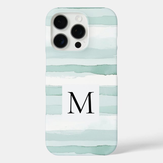Coques Case-Mate iPhone Monogramme rayures blanc bleu aqua menthe  (Verso)