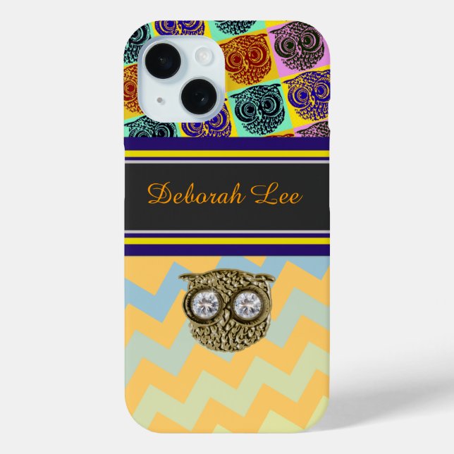Coques Case-Mate iPhone Monogramme, rayures et hibou (Verso)