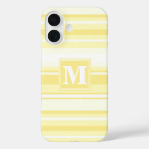 Coque Pour iPhone 16 Monogramme rayures jaunes citron