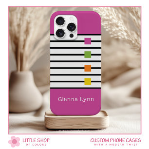 Coque Case-Mate iPhone Monogramme rayures noires bloc de couleur rose