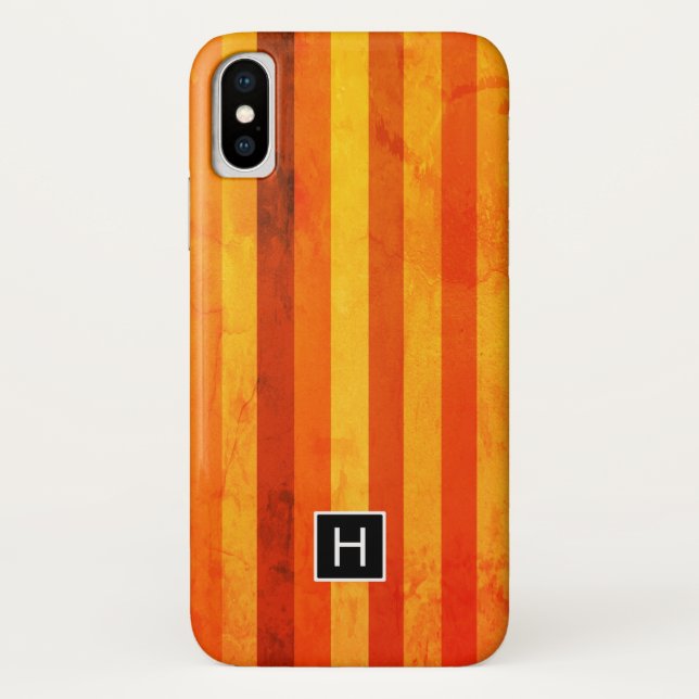 Coques Case-Mate iPhone Monogramme rayures orange rouge altéré chaud (Dos)